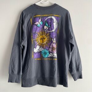 Rebellious One Gray Sweatshirt with Sun and Moon Design